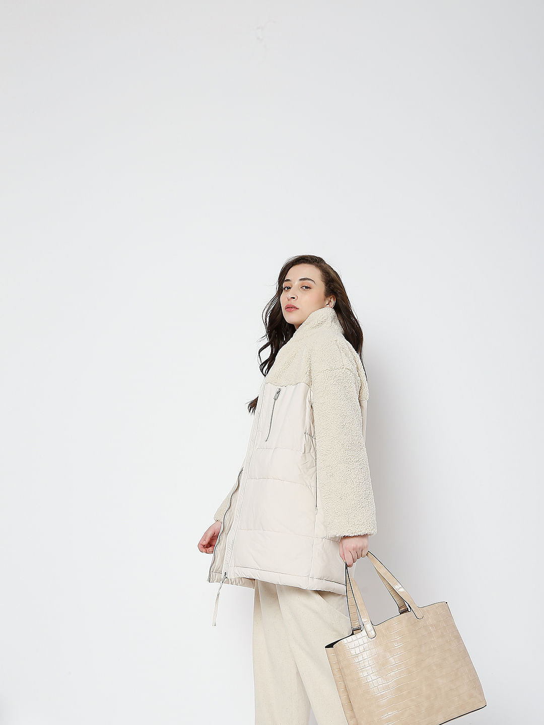 White High Neck Long Jacket