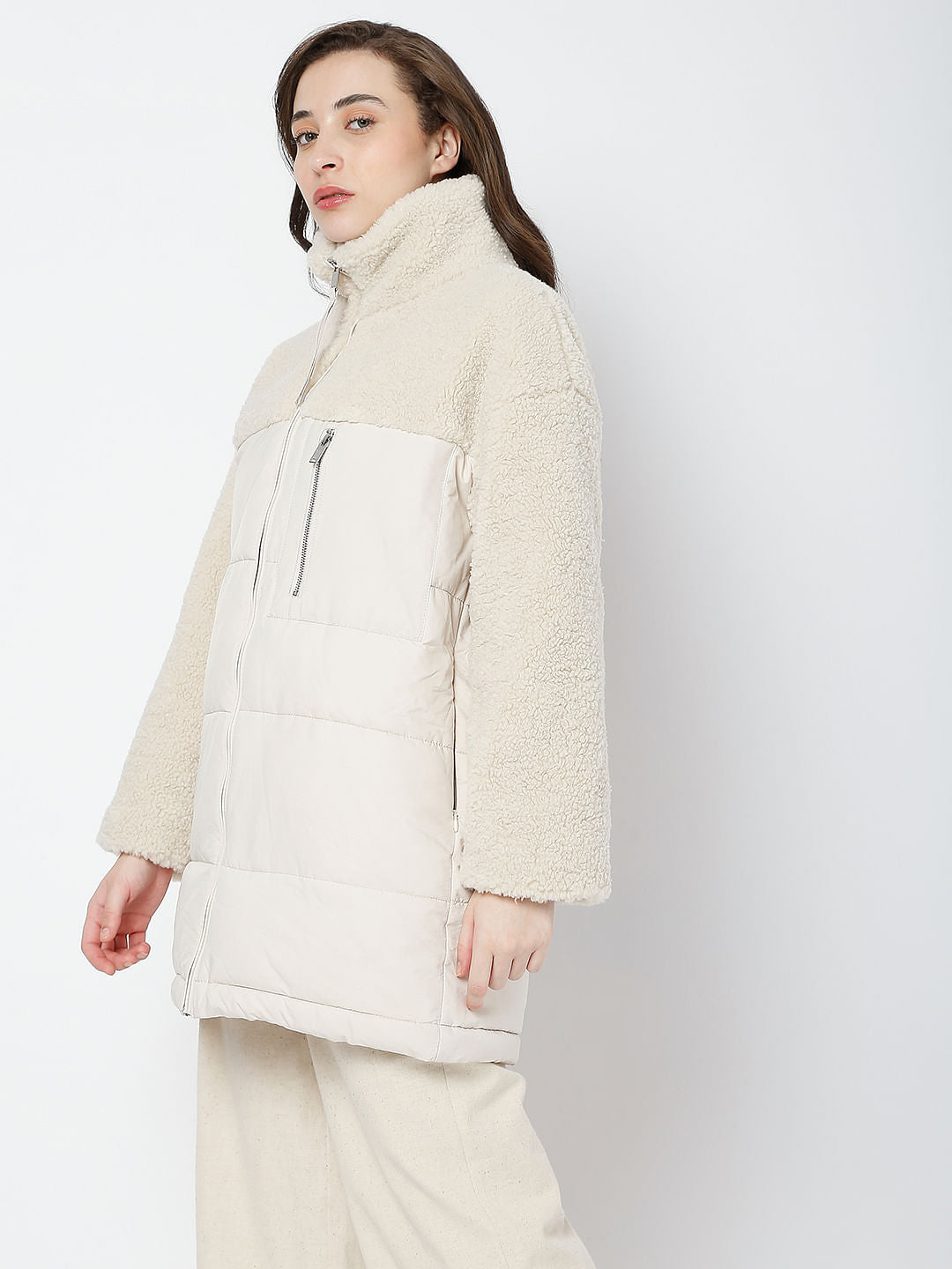 White High Neck Long Jacket