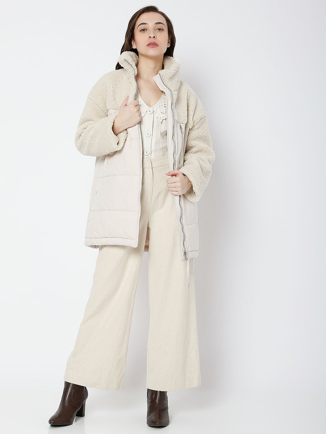 White High Neck Long Jacket