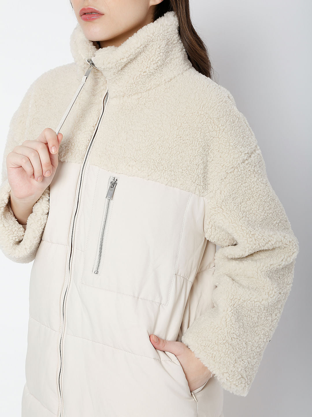 White High Neck Long Jacket