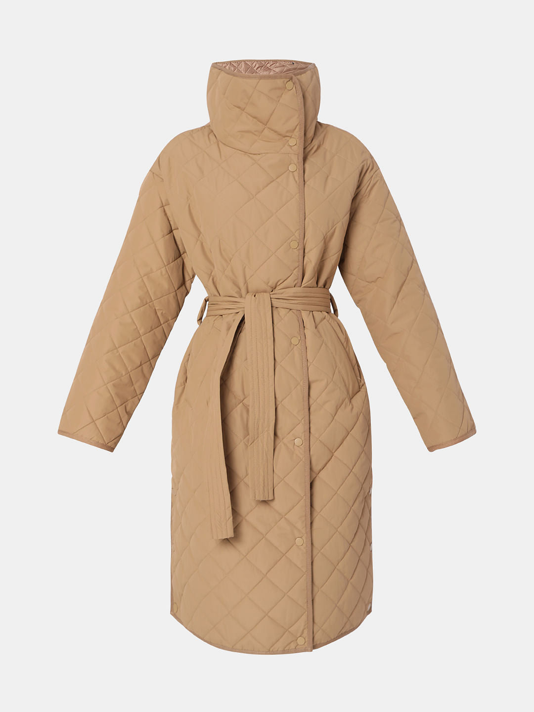 Brown High Neck Puffer Long Jacket