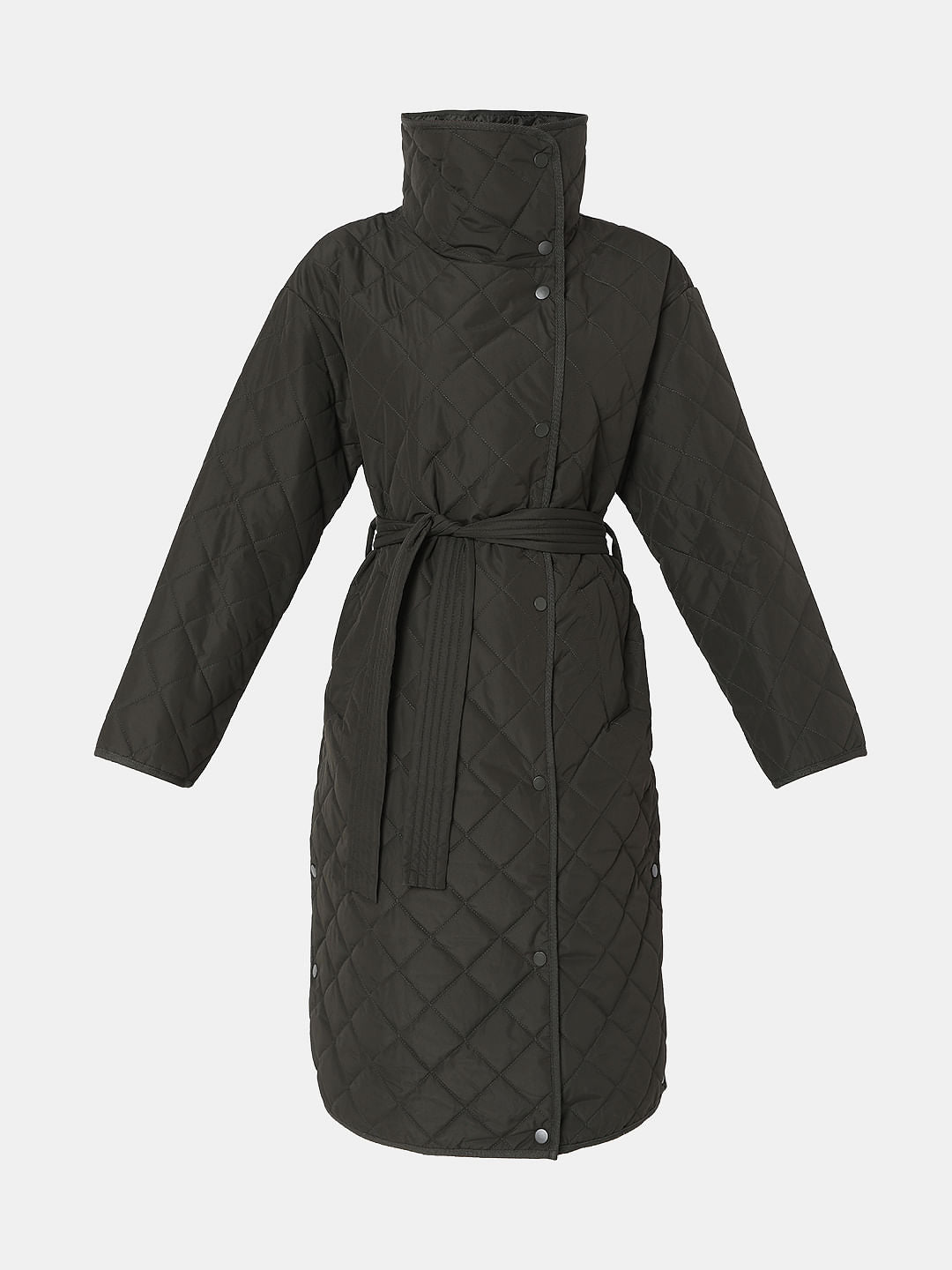 Dark Green High Neck Puffer Long Jacket