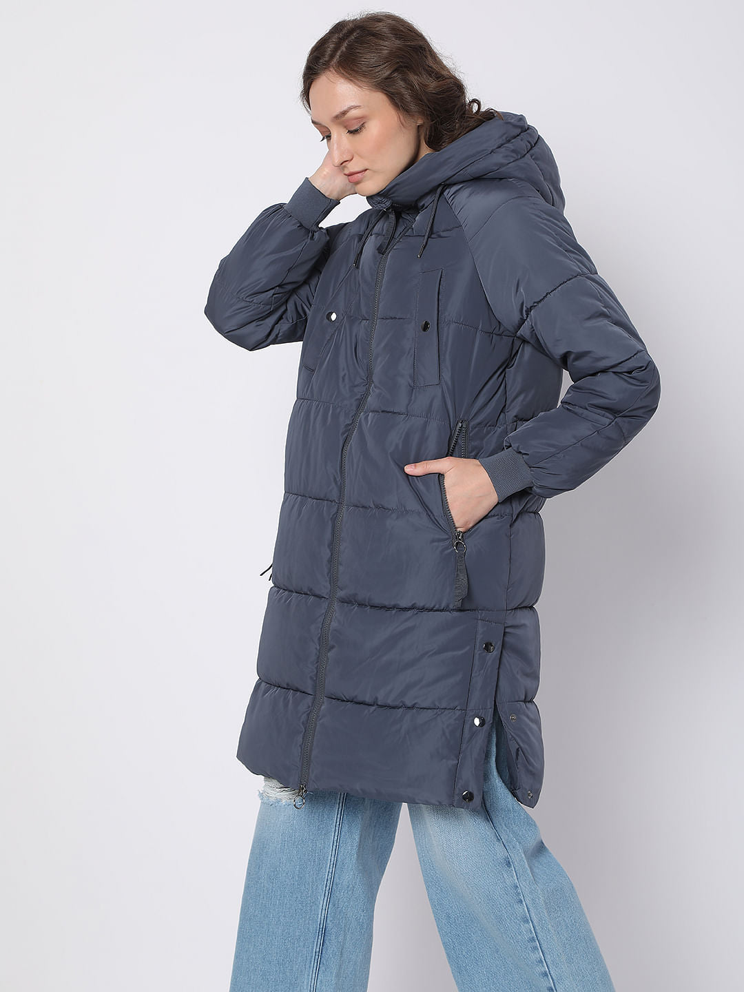 Navy Blue Hooded Puffer Jacket