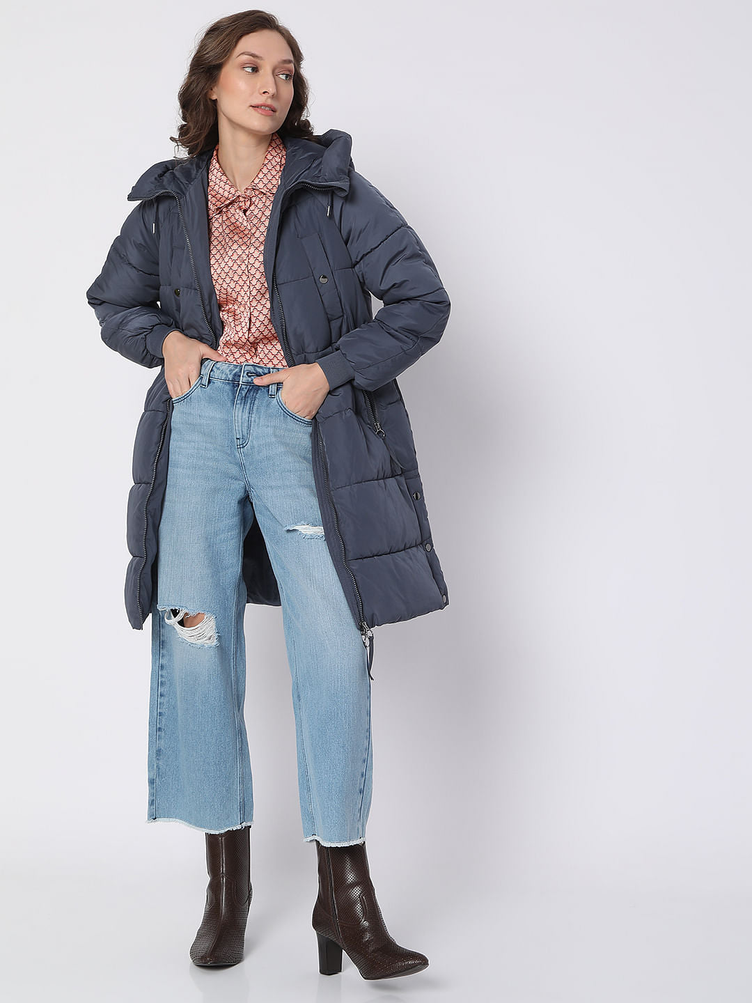 Navy Blue Hooded Puffer Jacket