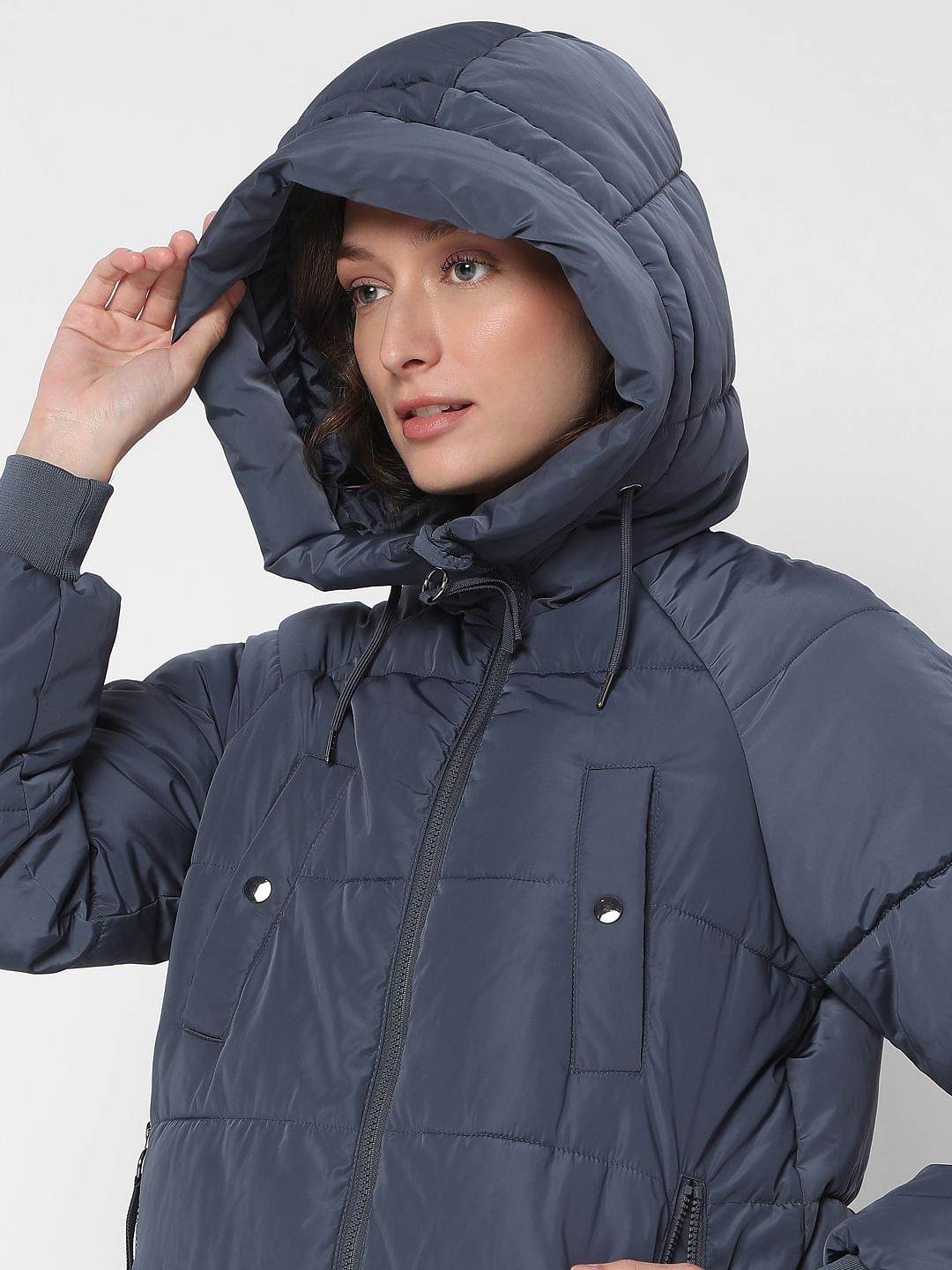 Navy Blue Hooded Puffer Jacket
