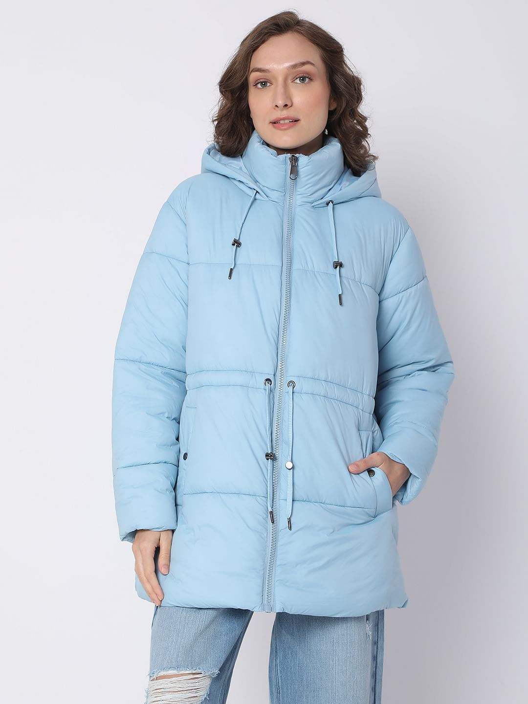 Blue High Neck Puffer Jacket