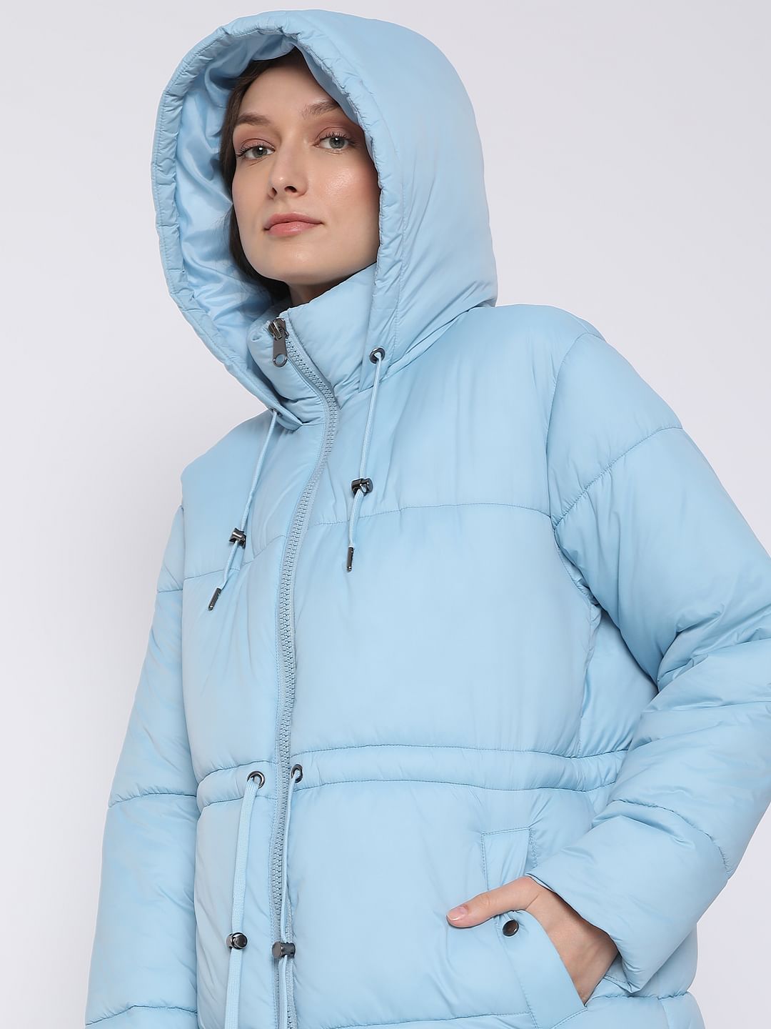 Blue High Neck Puffer Jacket