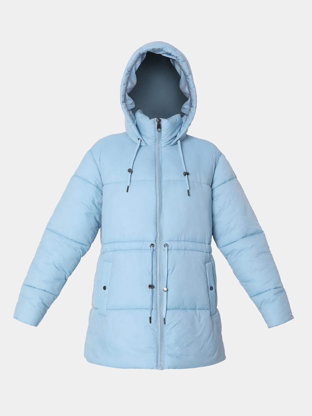 Blue High Neck Puffer Jacket