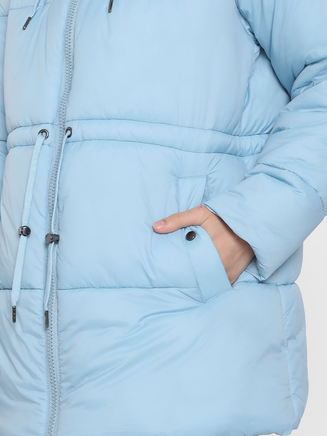Blue High Neck Puffer Jacket