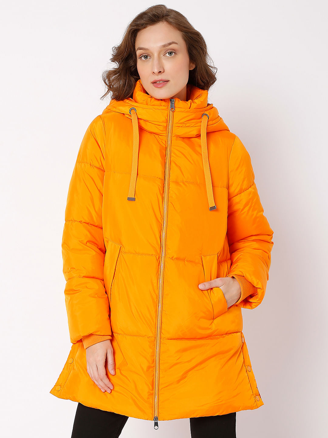Bright Orange Hooded Puffer Jacket