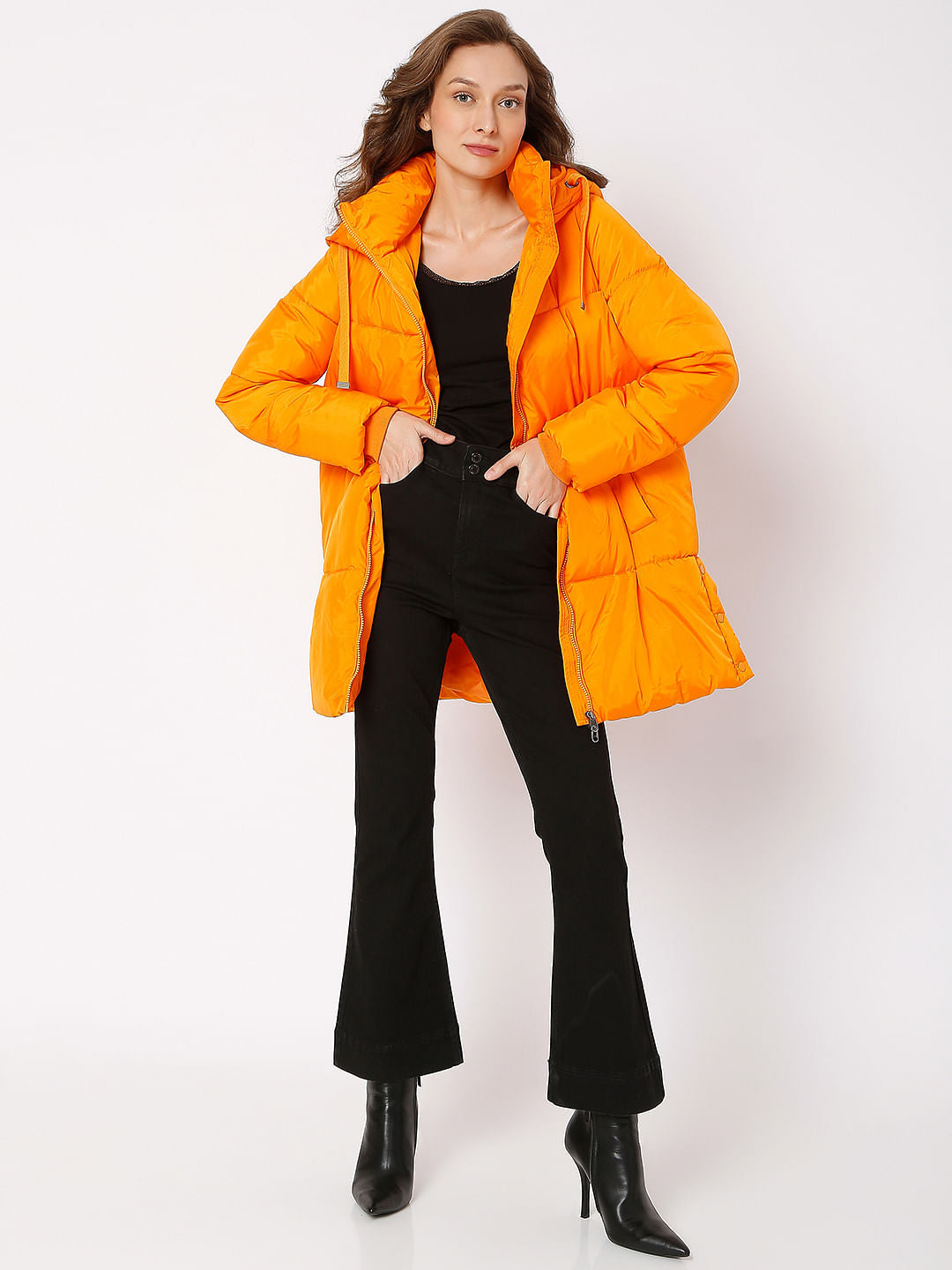 Bright Orange Hooded Puffer Jacket