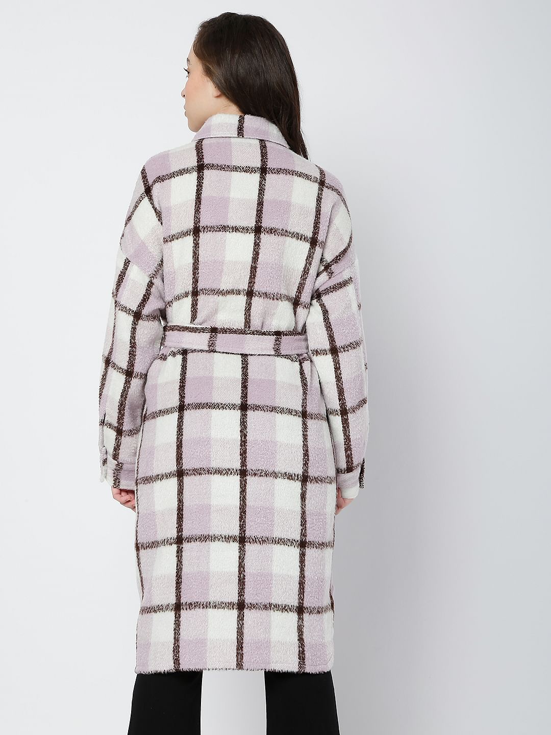 Purple Check Print Coat
