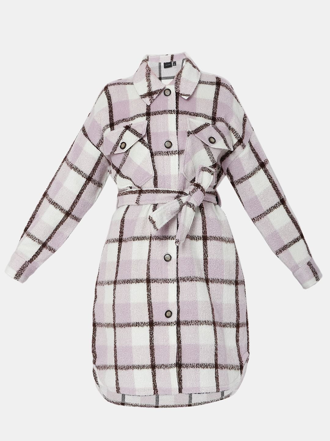 Purple Check Print Coat
