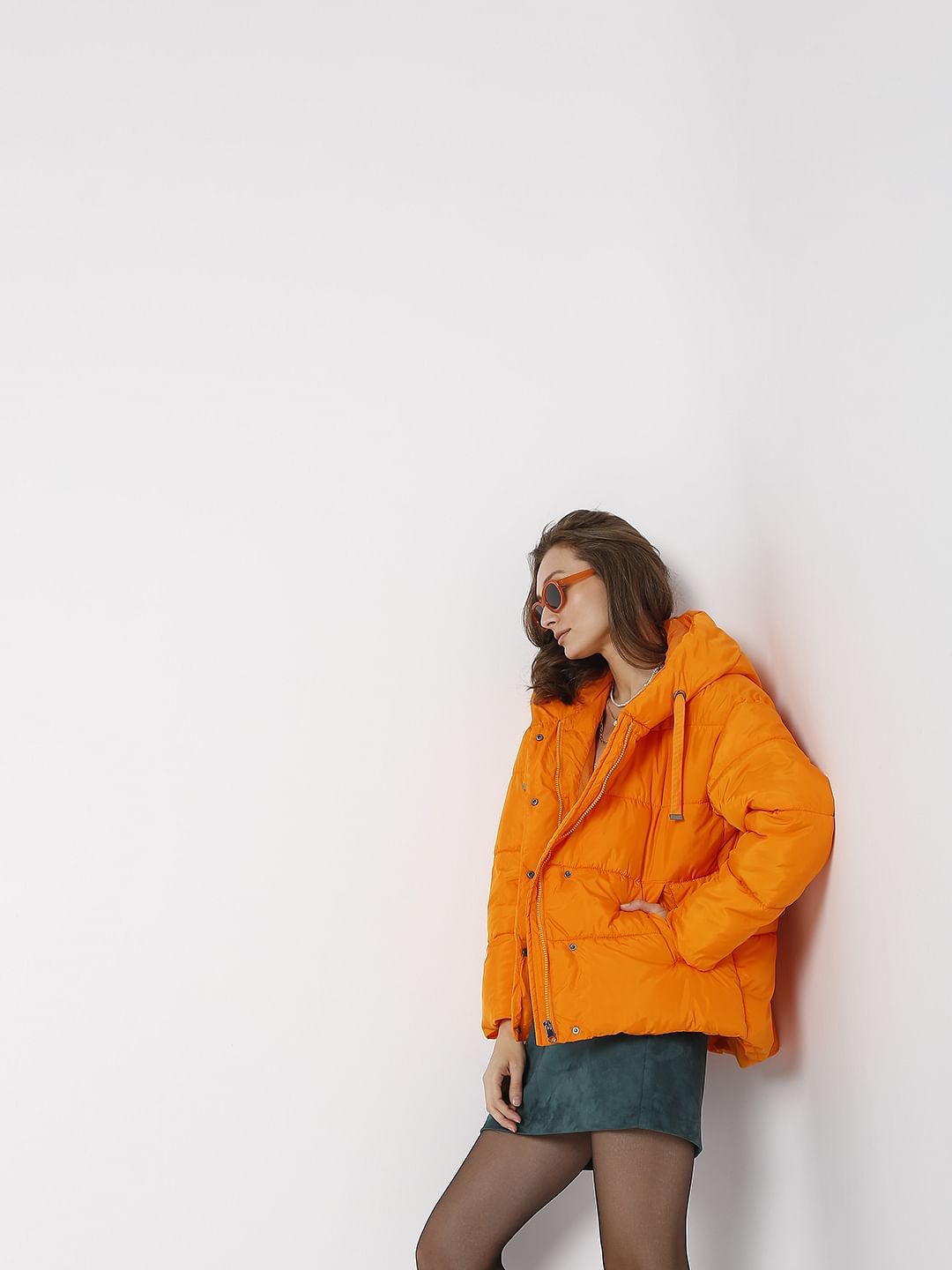 Orange Hooded Puffer Jacket