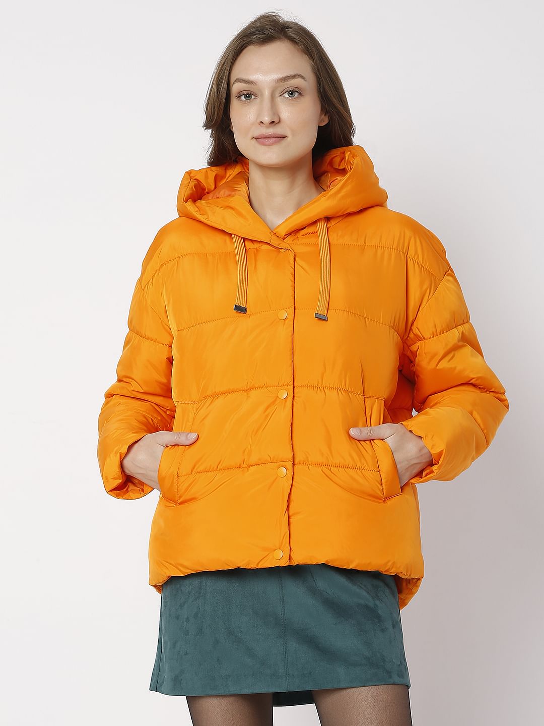 Orange Hooded Puffer Jacket