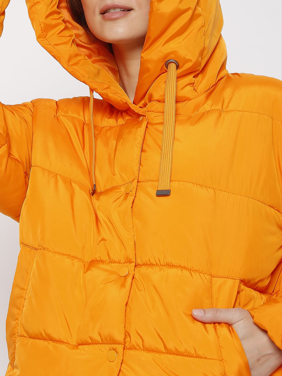 Orange Hooded Puffer Jacket
