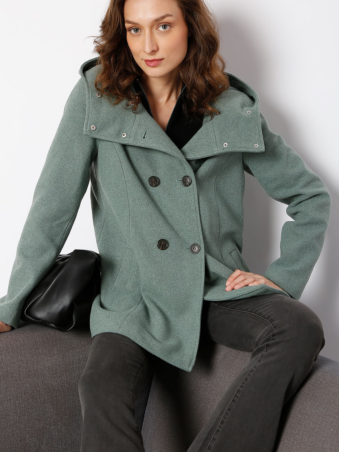 Green Buttoned Hood Jacket