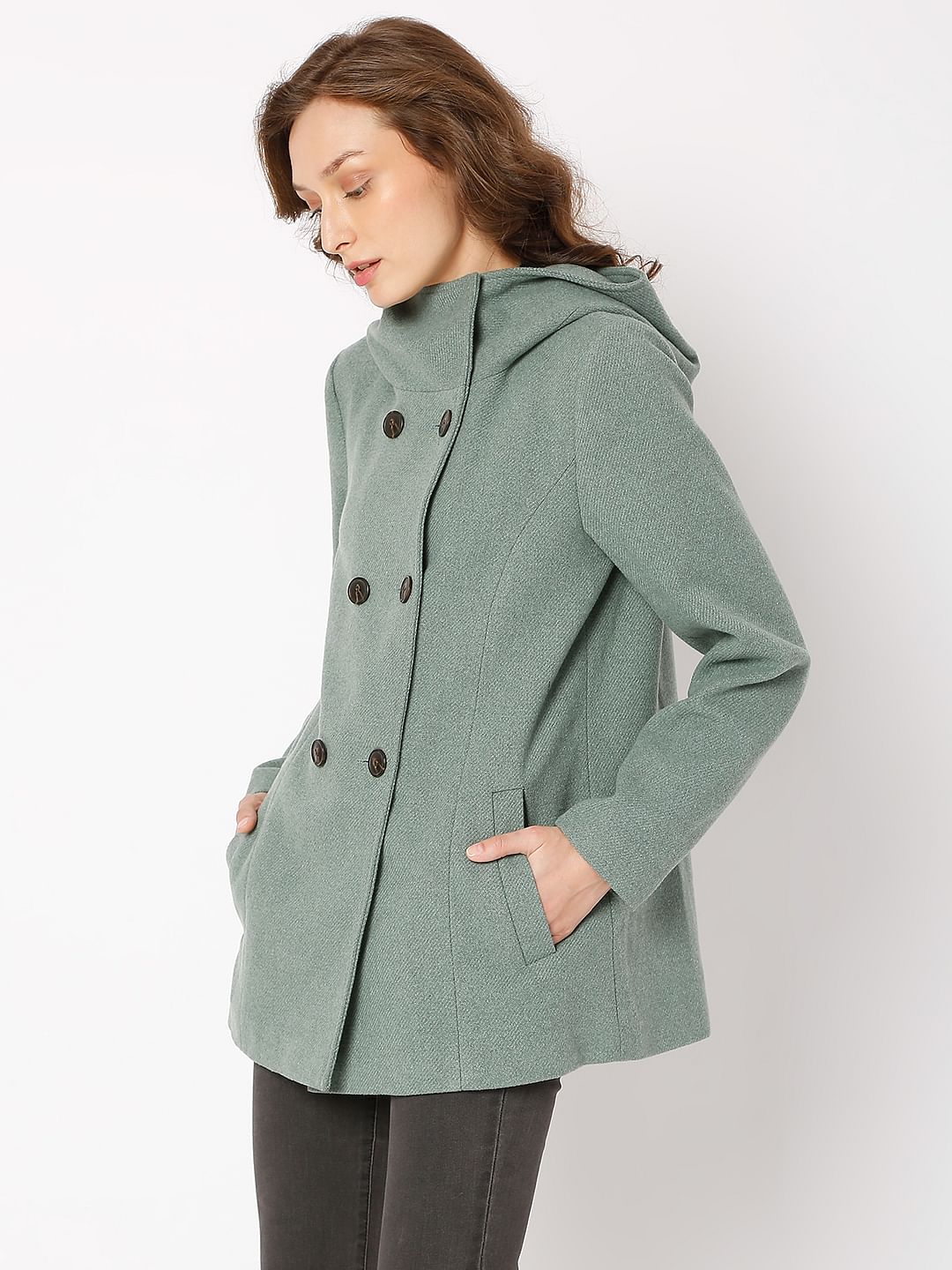 Green Buttoned Hood Jacket