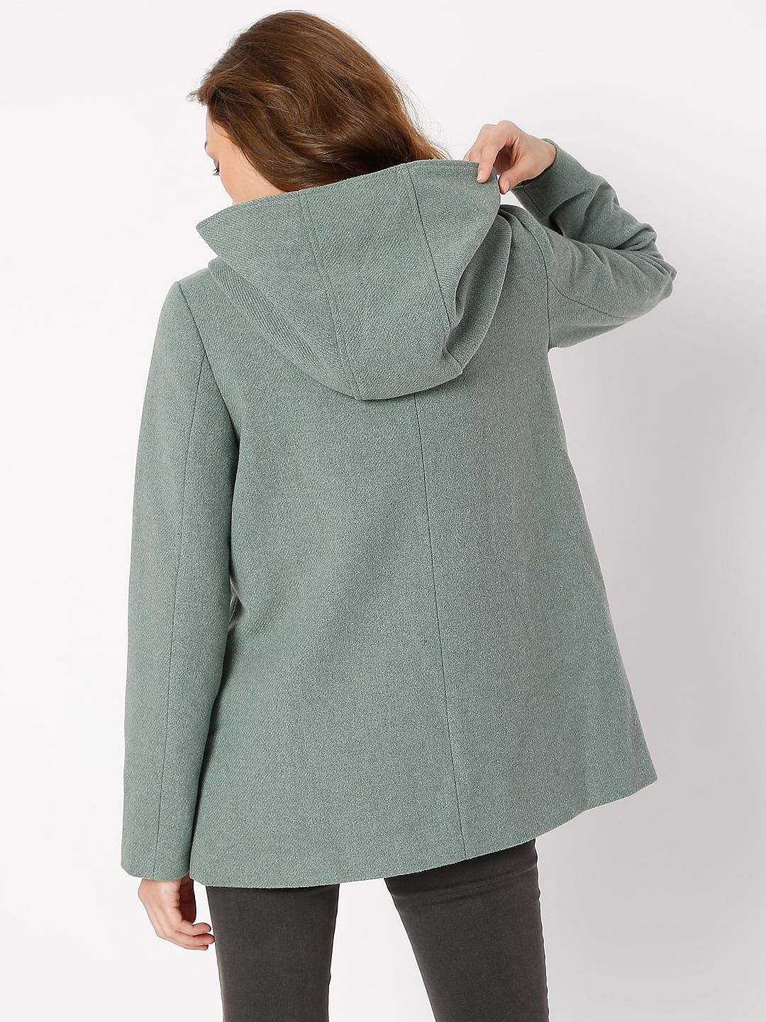 Green Buttoned Hood Jacket