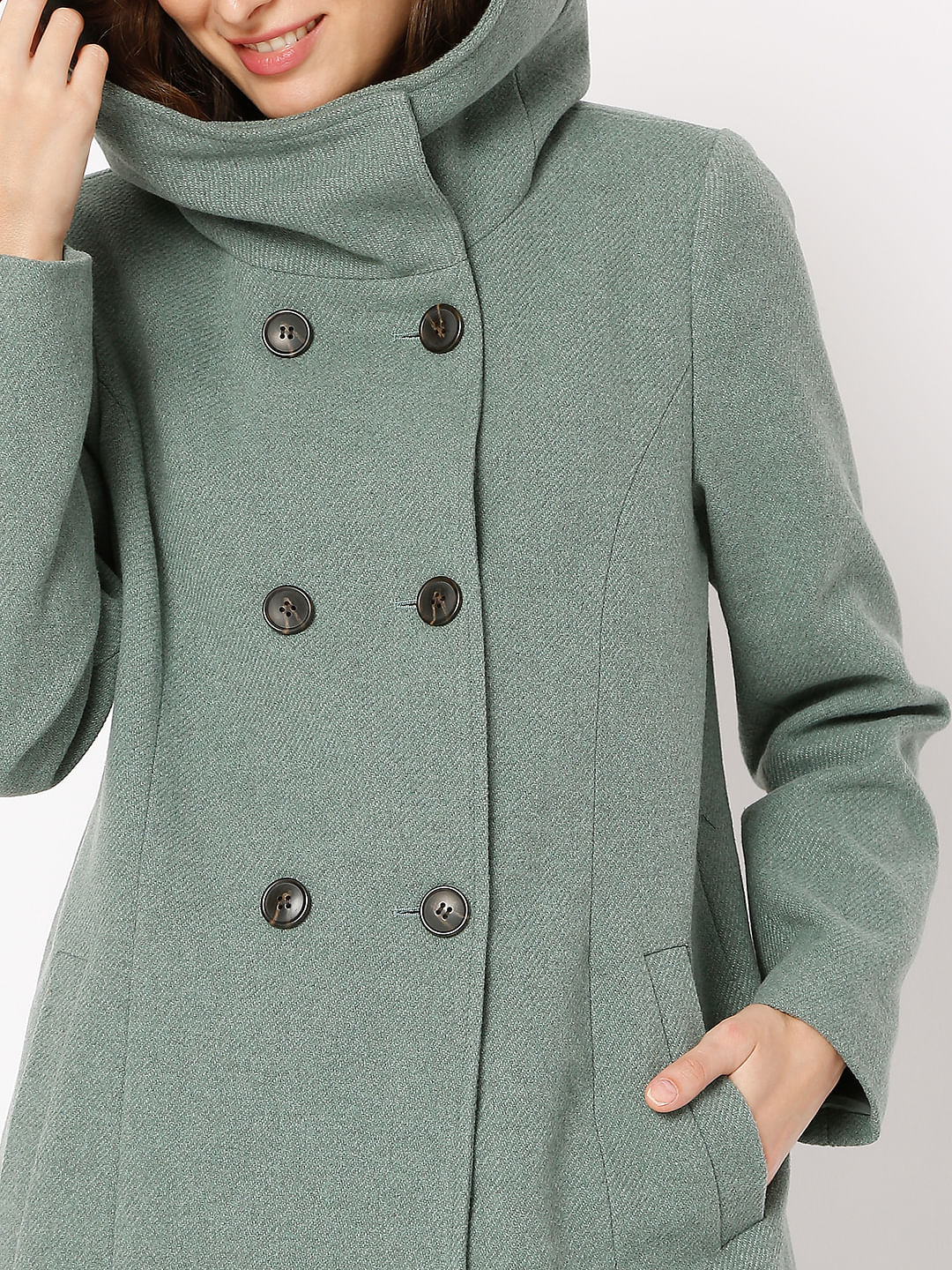 Green Buttoned Hood Jacket