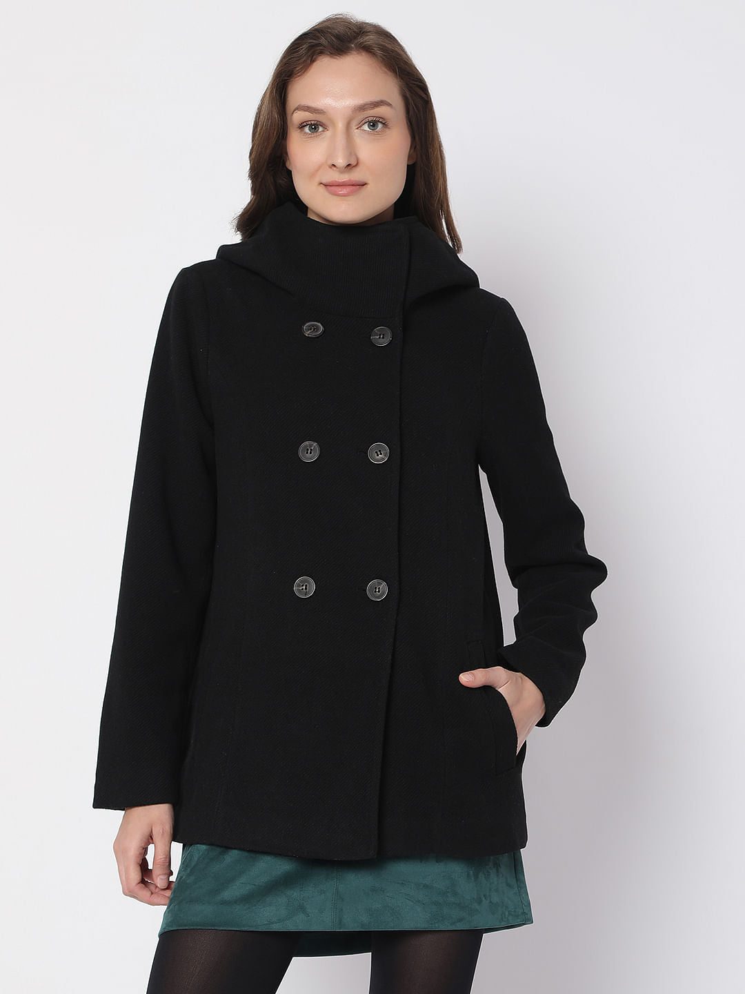 Black Buttoned Hood Jacket