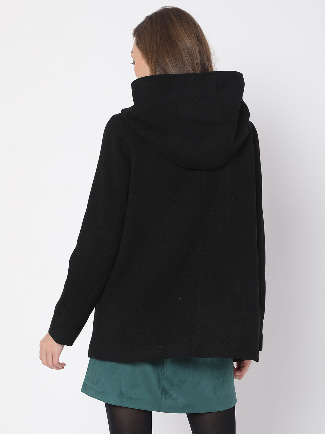 Black Buttoned Hood Jacket