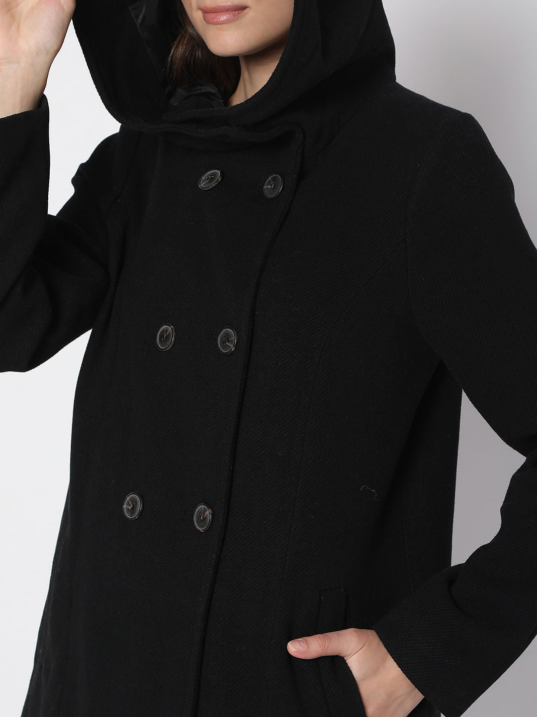 Black Buttoned Hood Jacket