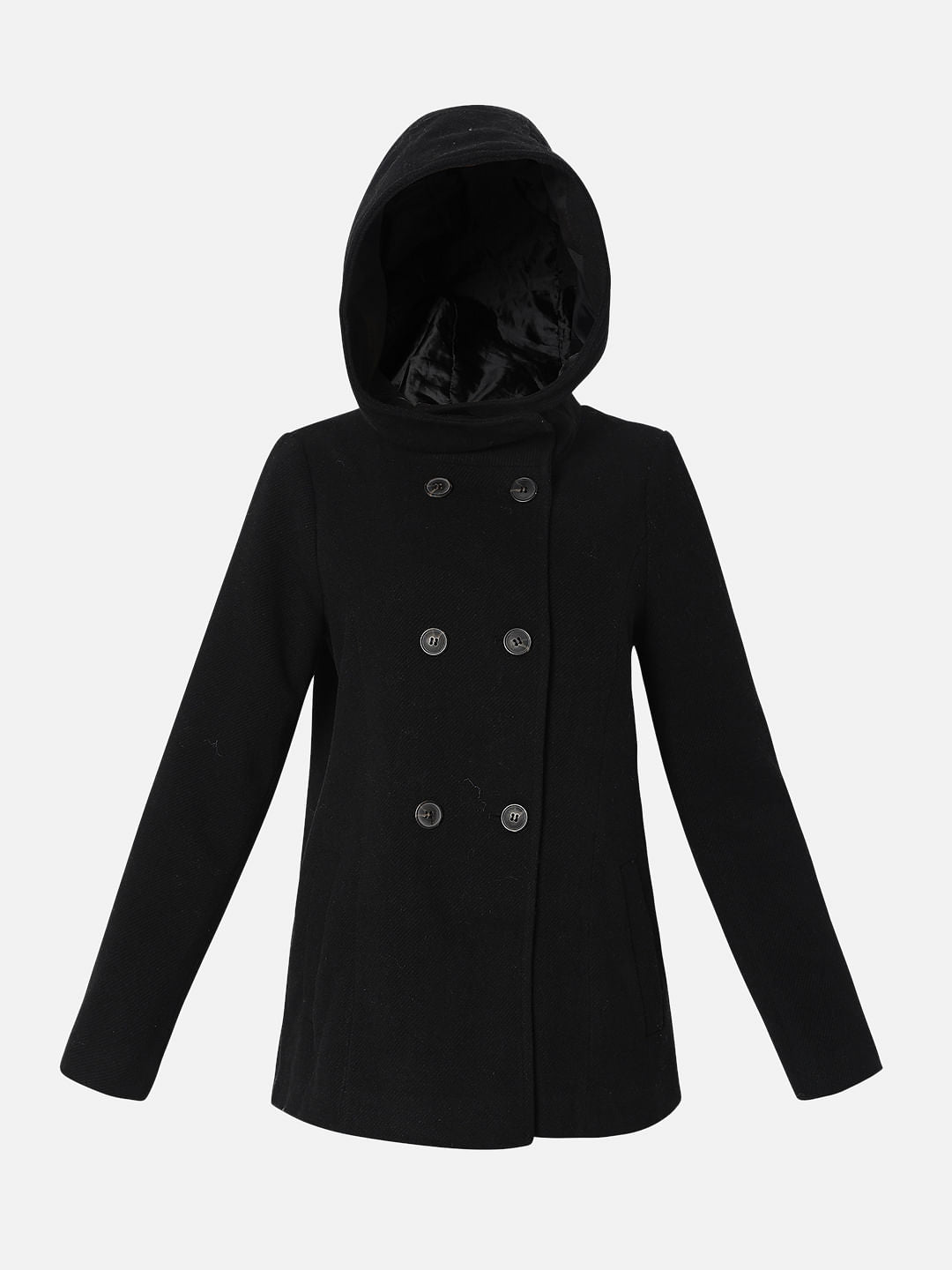 Black Buttoned Hood Jacket