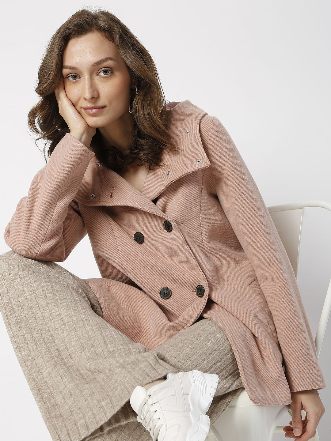 Pink High Neck Hooded Jacket