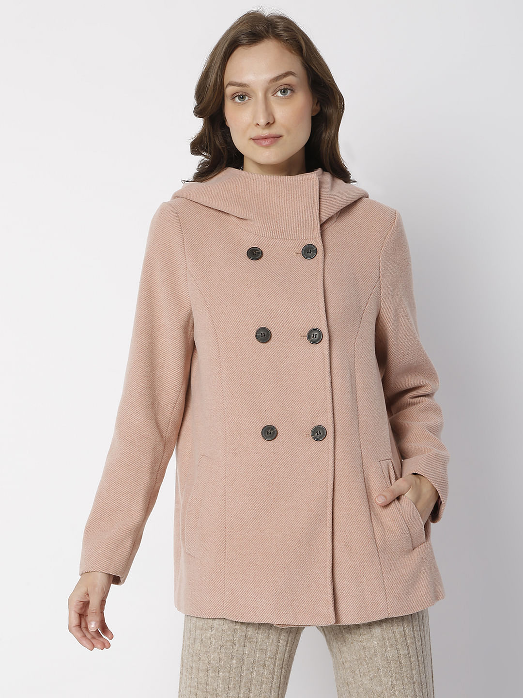 Pink High Neck Hooded Jacket