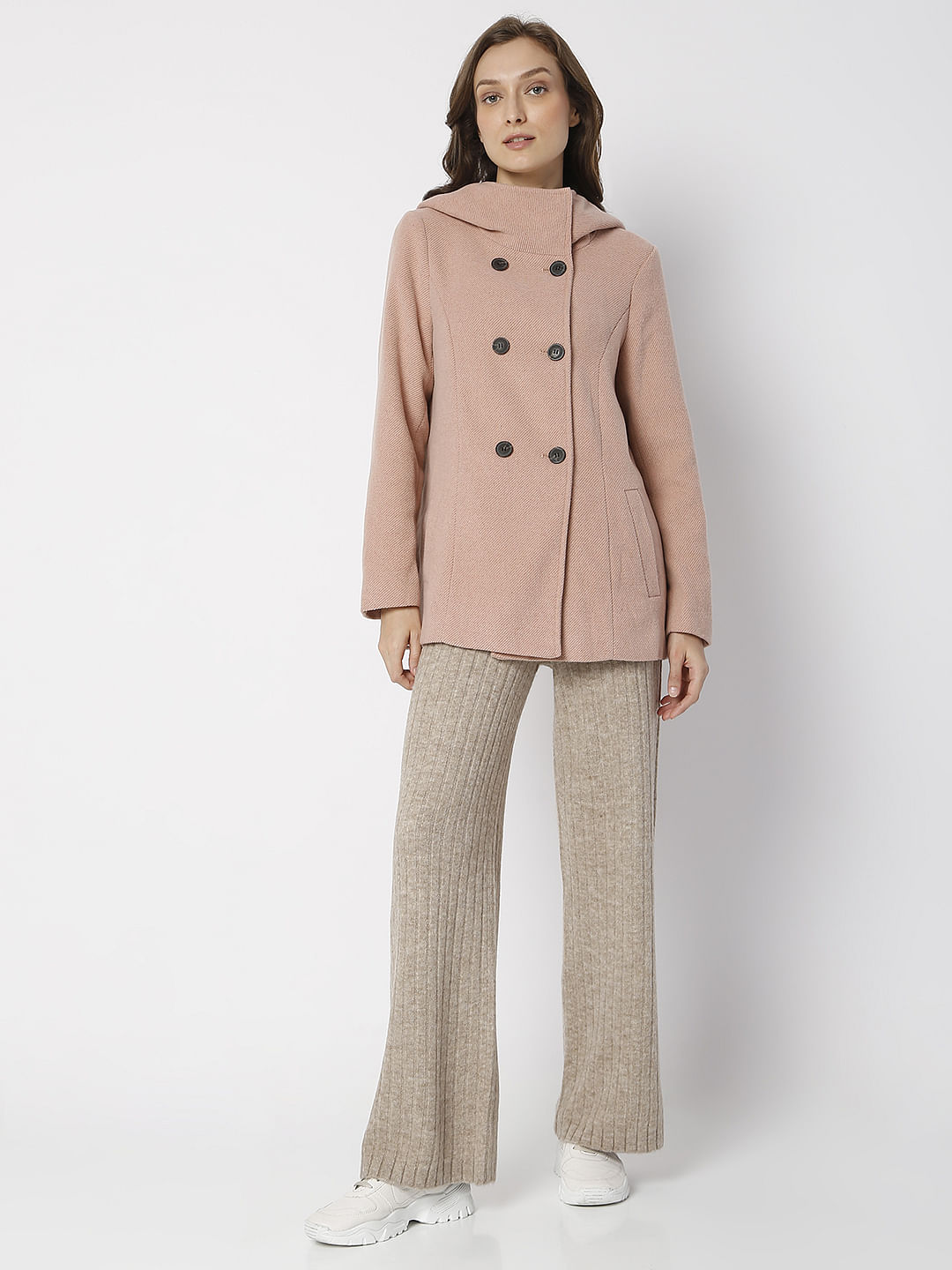 Pink High Neck Hooded Jacket