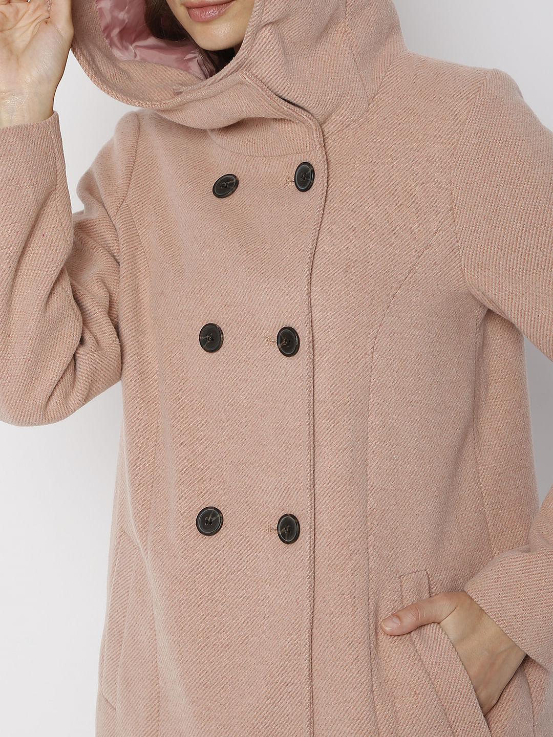 Pink High Neck Hooded Jacket