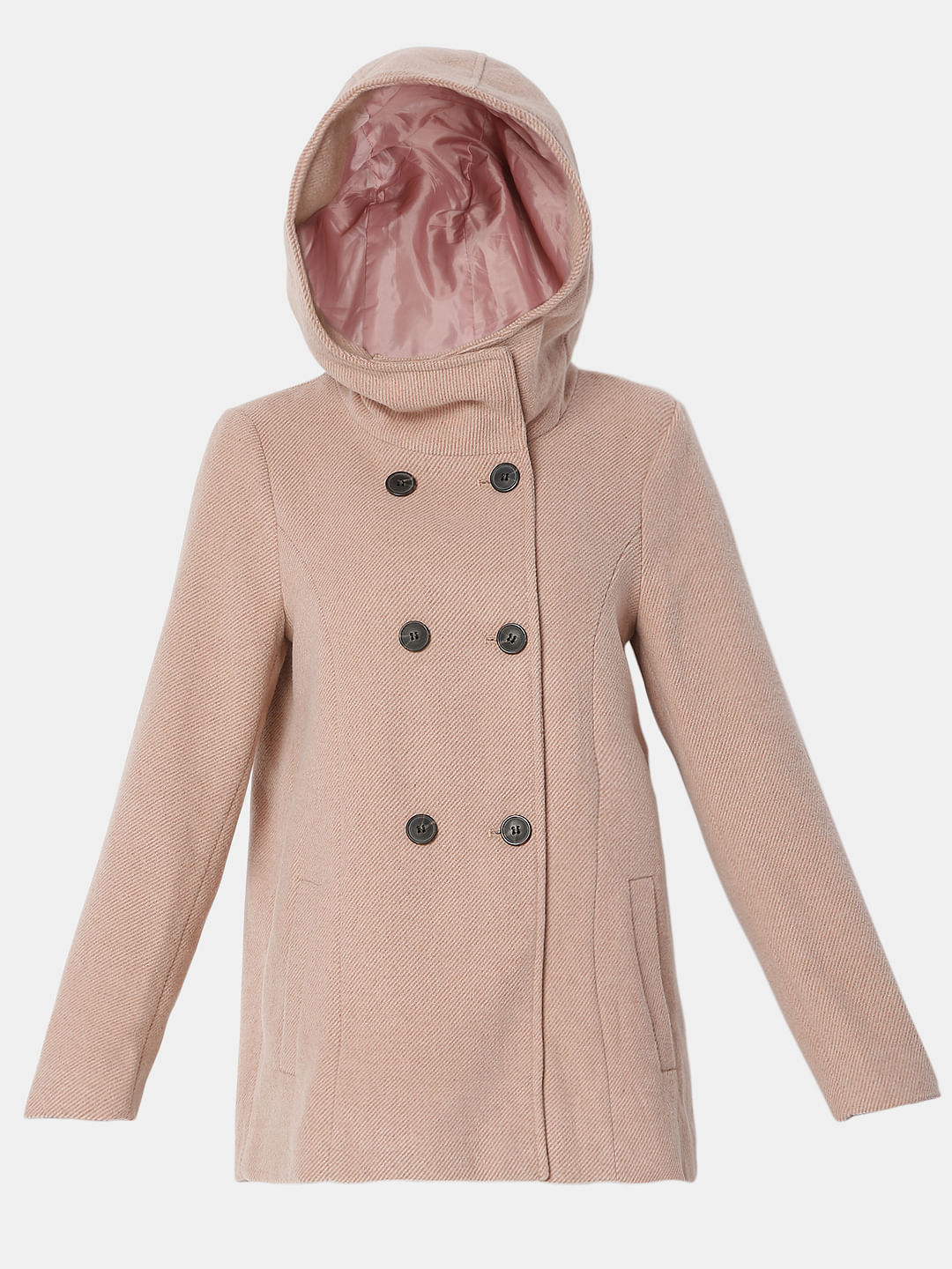 Pink High Neck Hooded Jacket