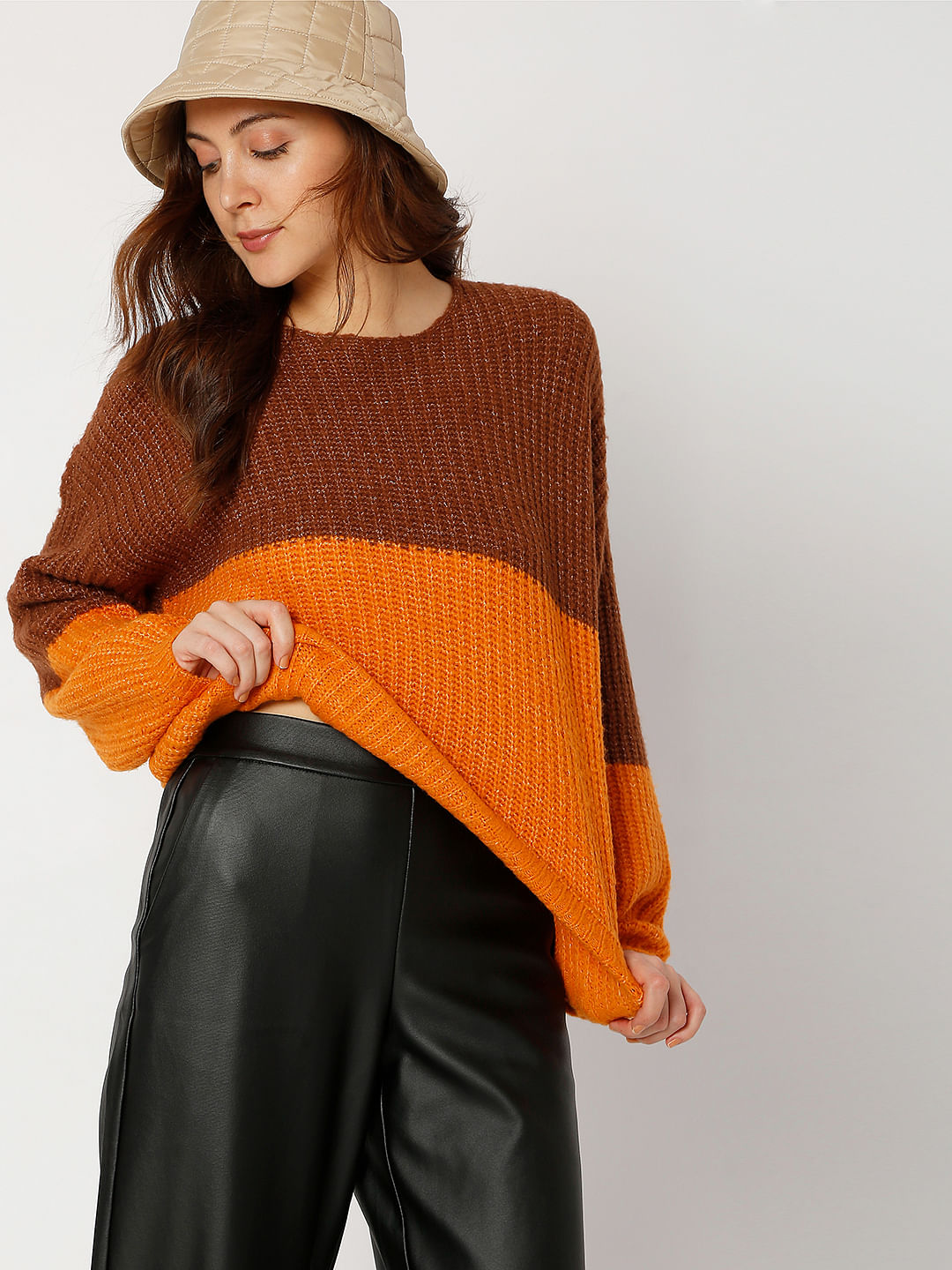Brown Colourblocked Pullover