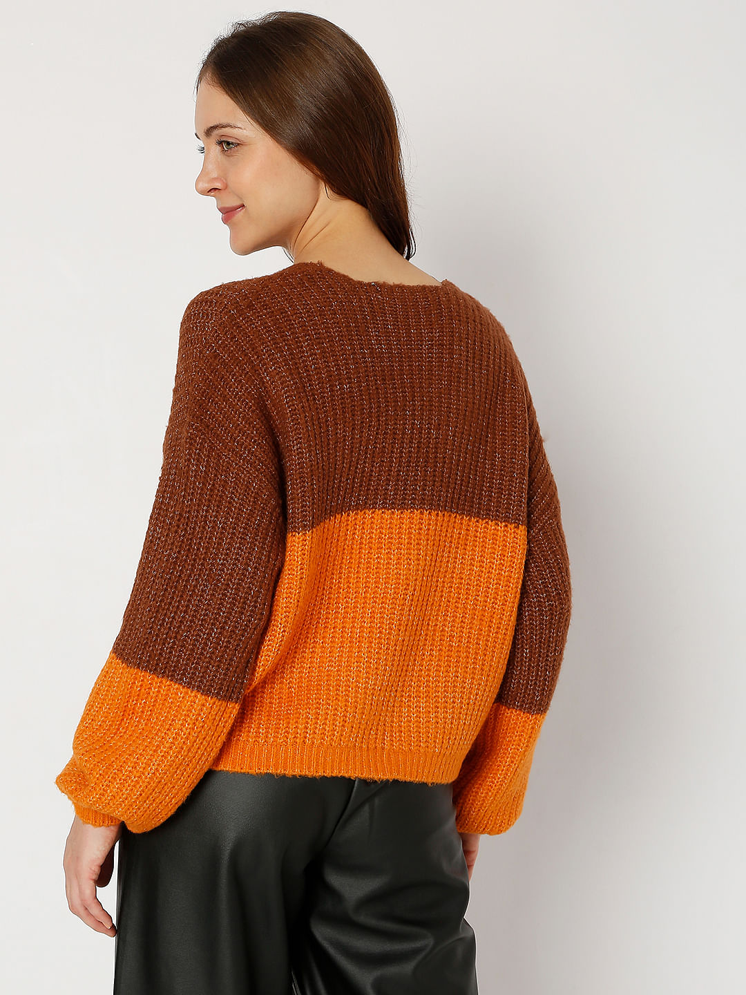Brown Colourblocked Pullover