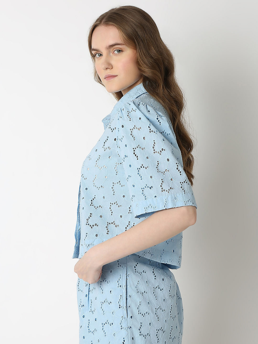 Light Blue Schiffli Co-Ord Set Shirt