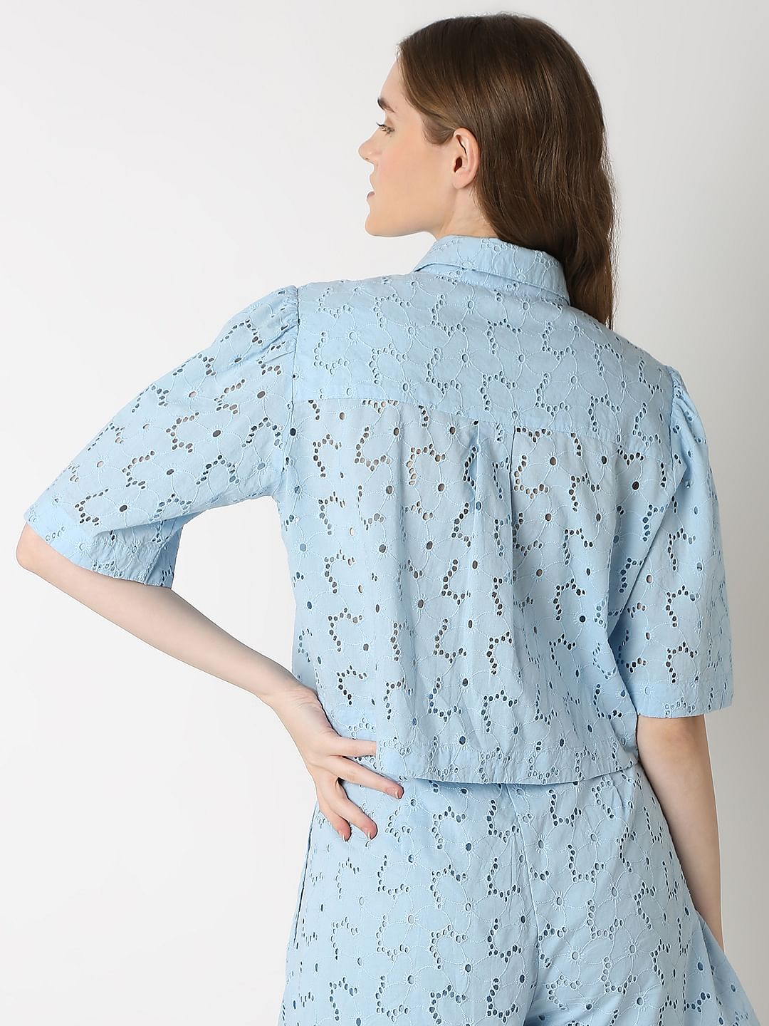 Light Blue Schiffli Co-Ord Set Shirt