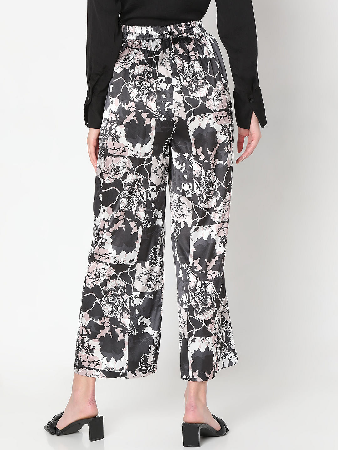 Black Floral Wide Leg Pants