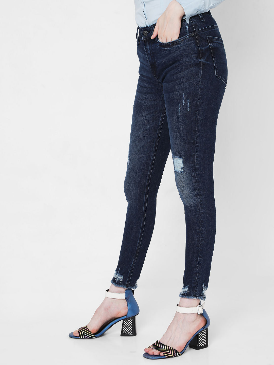 Blue Mid Rise Ripped Wendy Skinny Jeans