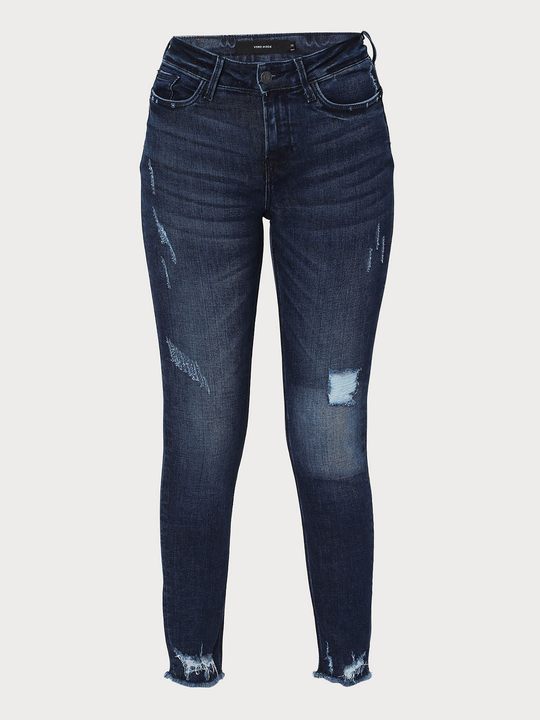 Blue Mid Rise Ripped Wendy Skinny Jeans