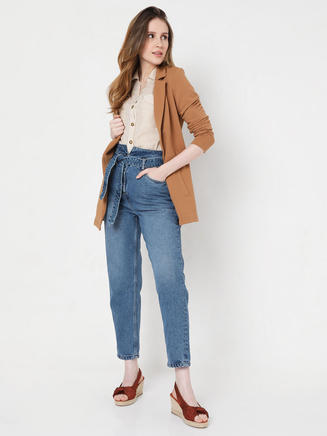 Blue High Rise Mom Jeans