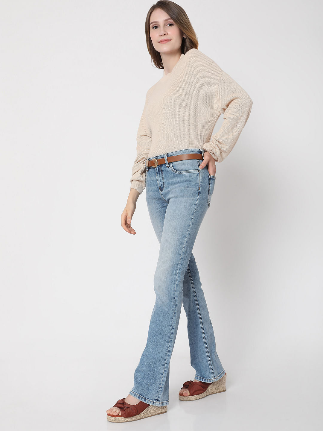 Blue Mid Rise Bootcut Jeans
