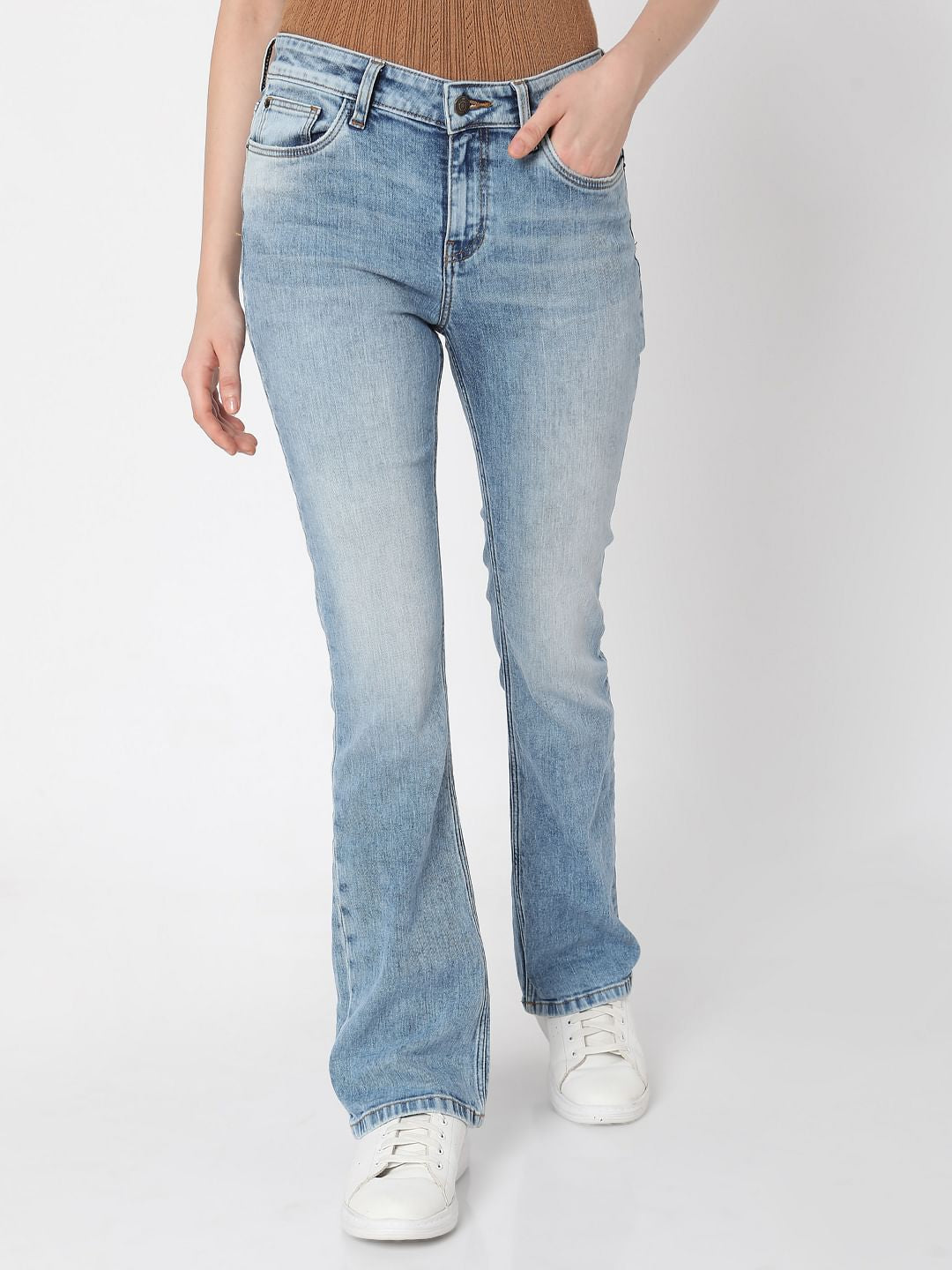 Blue Mid Rise Bootcut Jeans