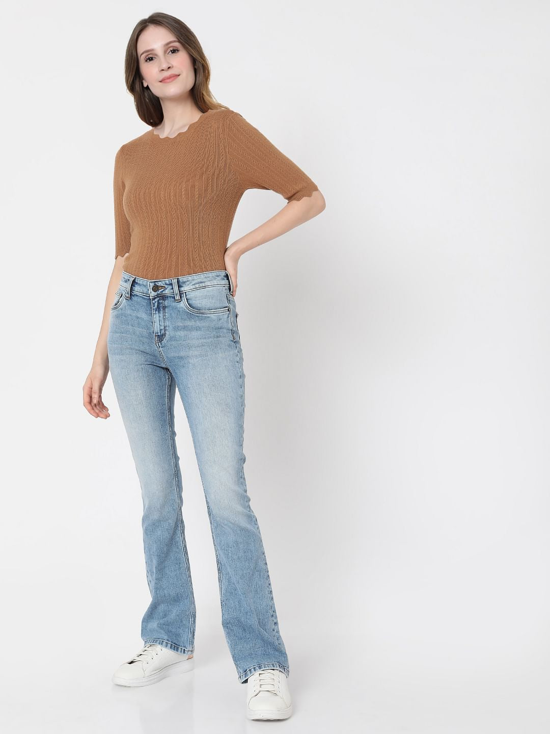Blue Mid Rise Bootcut Jeans