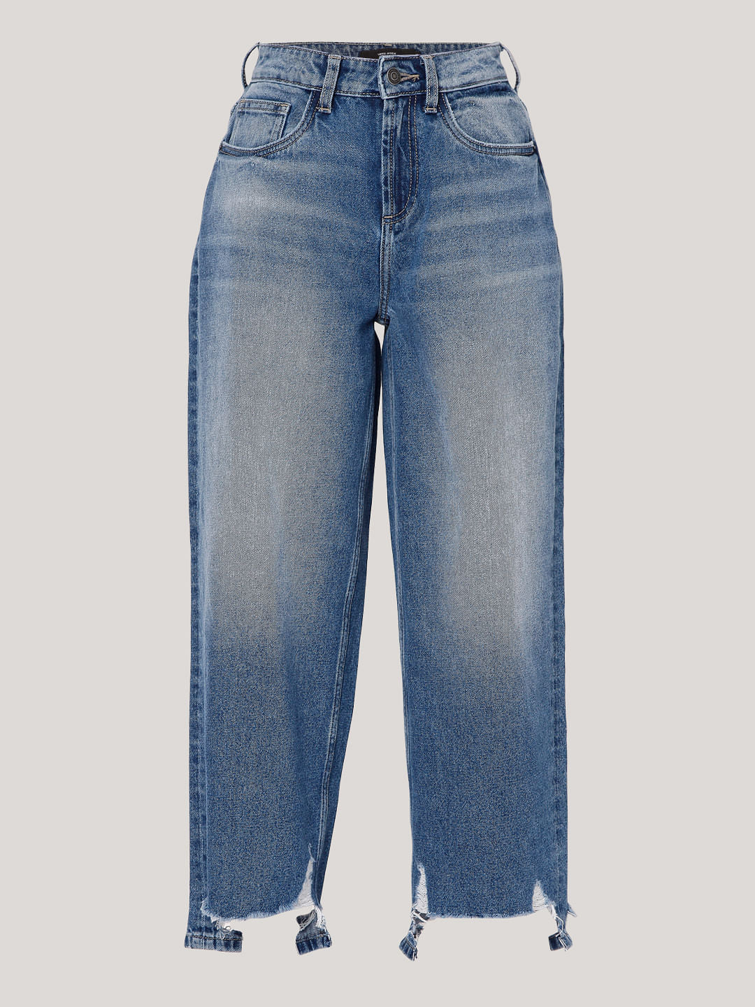 Blue Distressed Hem Zoey Wide-Leg Jeans