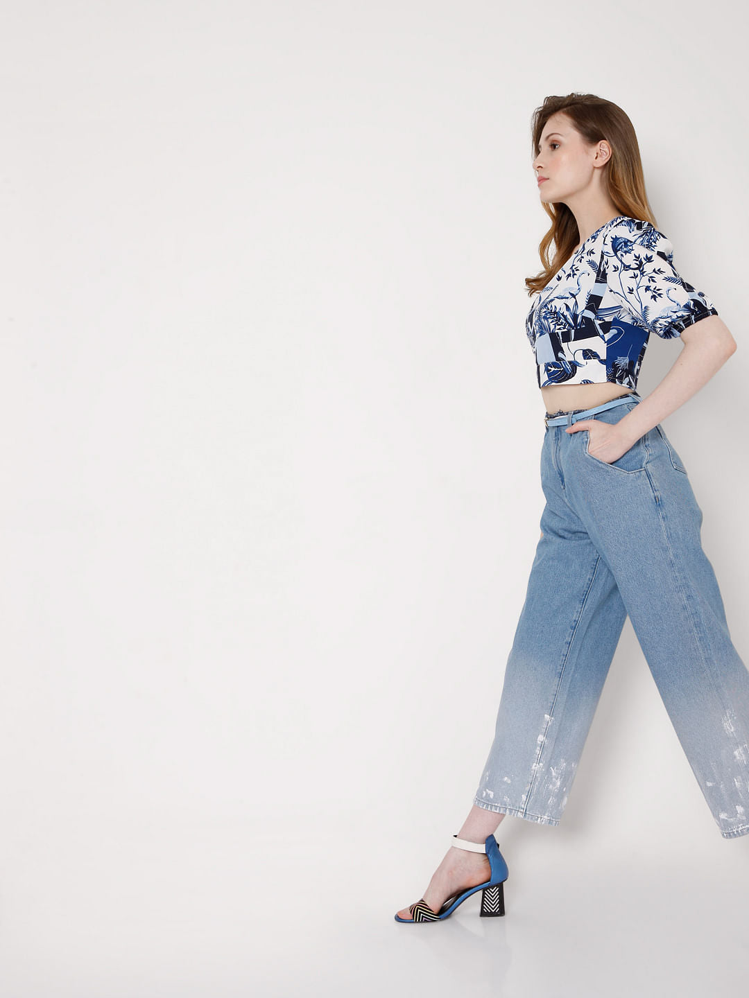 Blue High Rise Ombre Flared Jeans