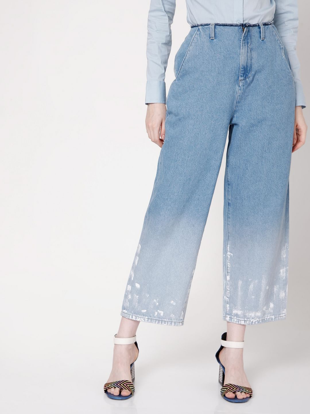 Blue High Rise Ombre Flared Jeans