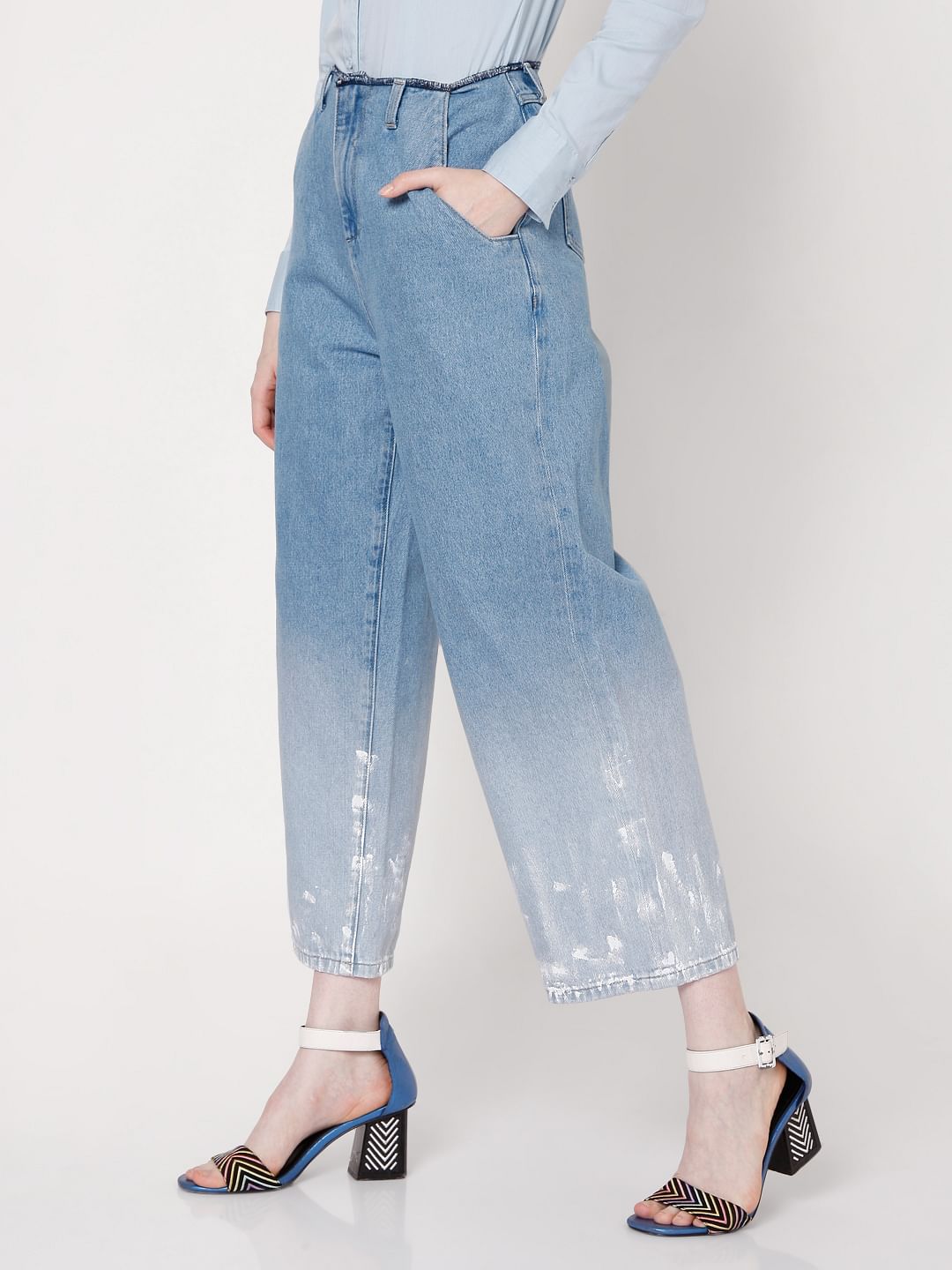 Blue High Rise Ombre Flared Jeans