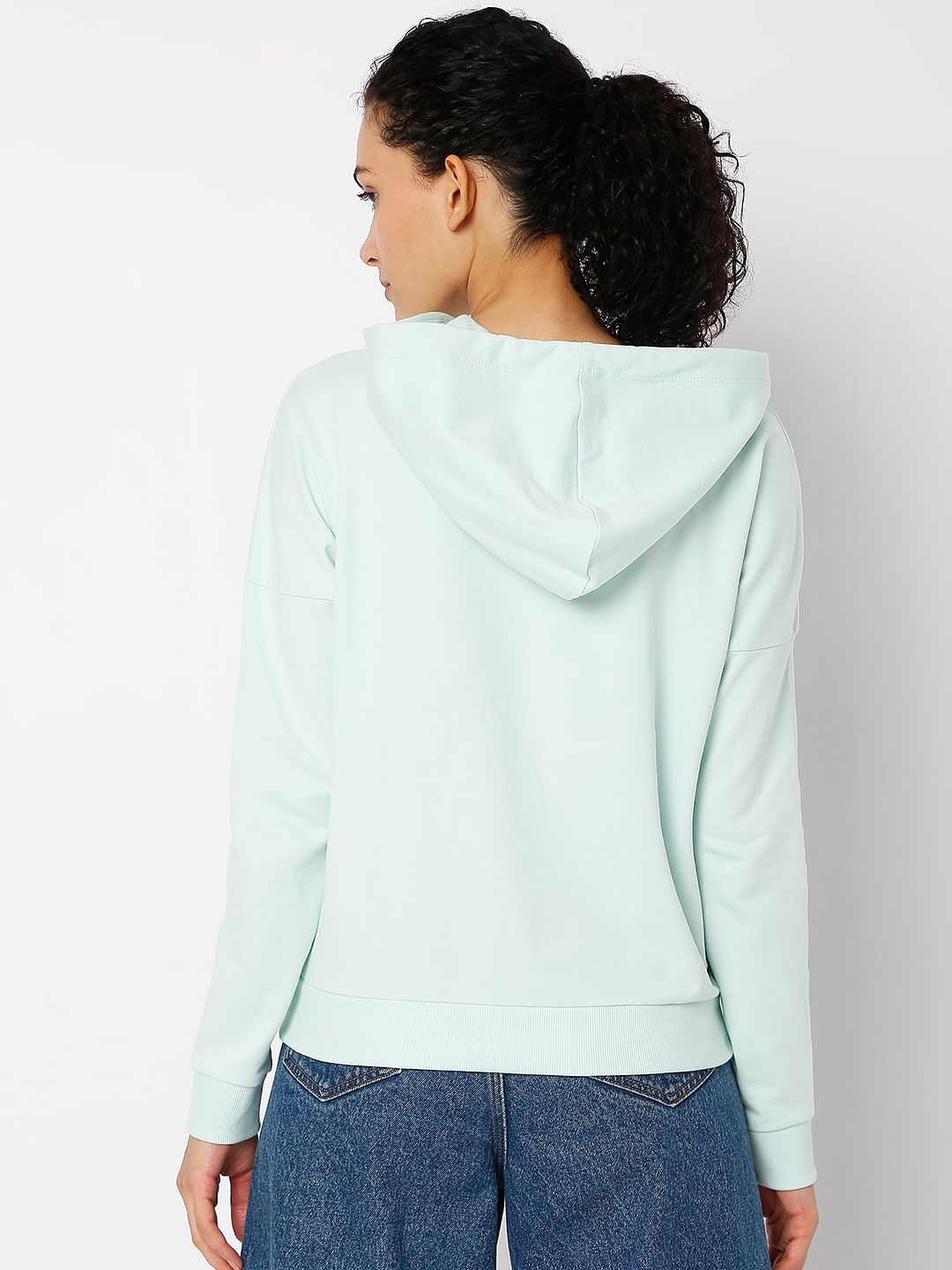 Blue Text Print Hooded Sweatshirt