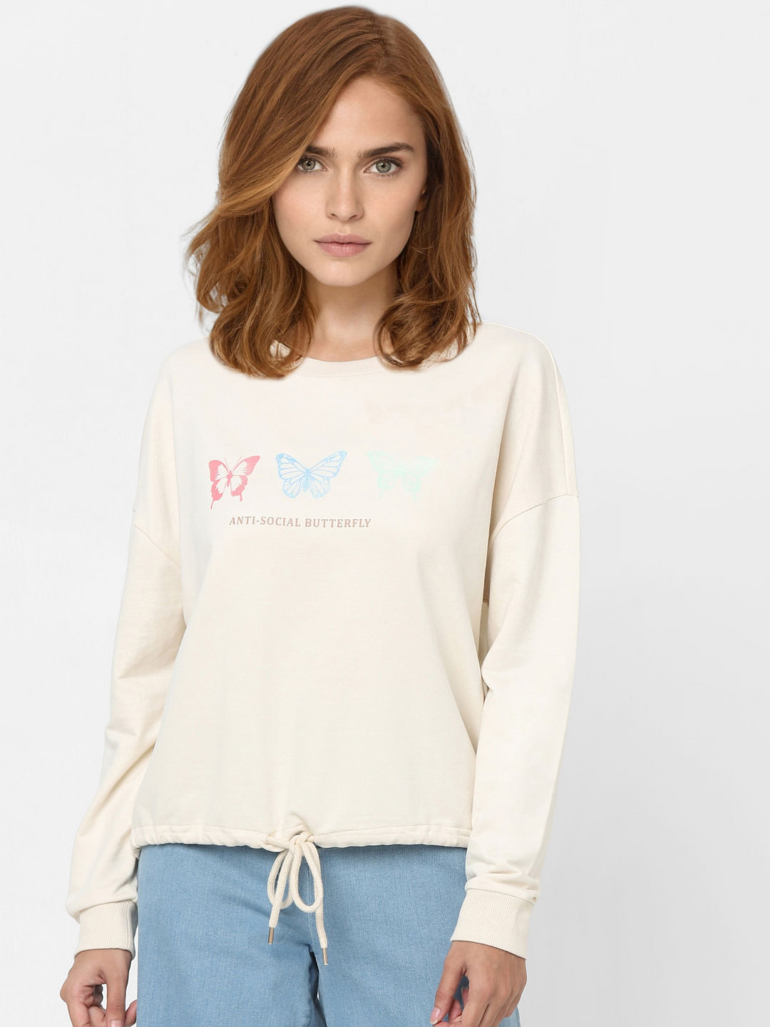 Beige Graphic Print Sweatshirt
